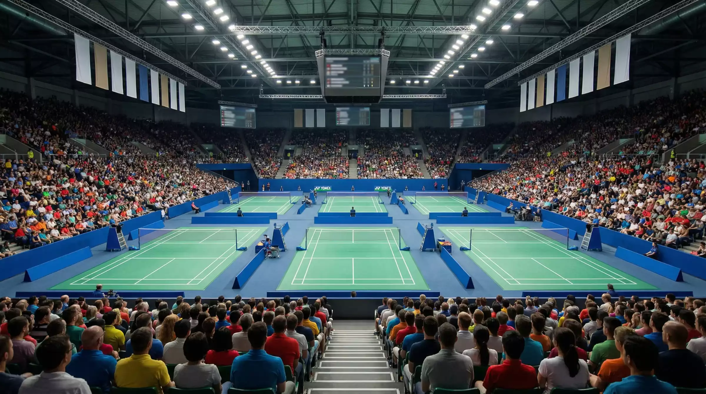 Badminton-Turnierhalle mit Zuschauern bei einem BWF World Tour Event