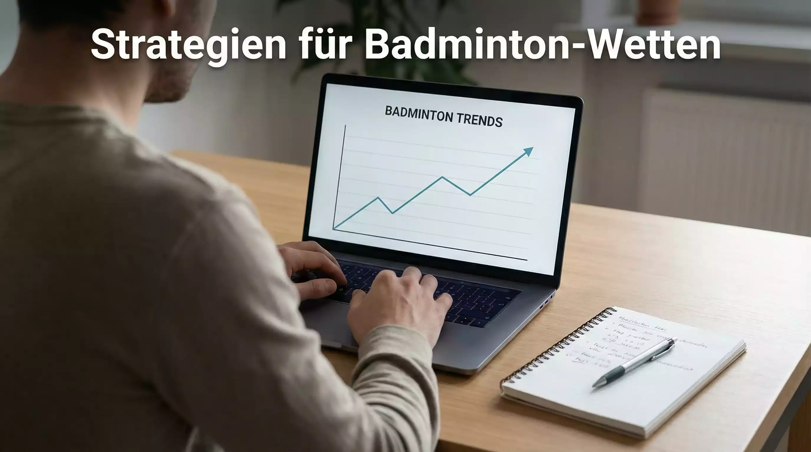Person analysiert Badminton-Statistiken und Quoten auf einem Laptop